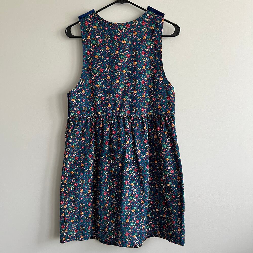 Vintage Lands' End Girl's Corduroy Jumper Dress Blue Floral Sleeveless Large - Picture 2 of 4